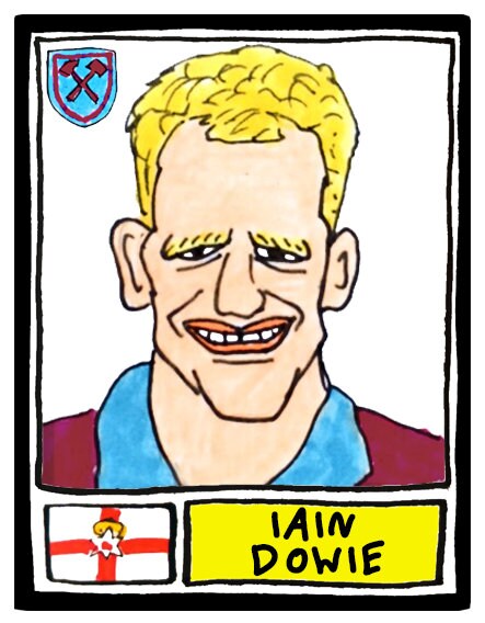 West Ham - No Score Draws Irons Edition - A3 print of 36 hand-drawn Panini-style football sticker legends - Cheapskate football art