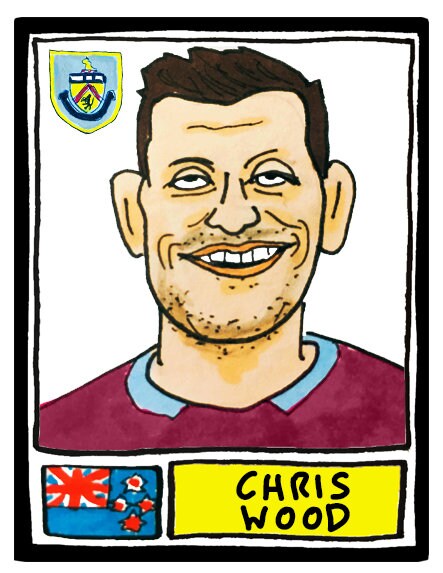 Burnley - No Score Draws Clarets Edition - A3 print of 36 hand-drawn Panini-style Burnley FC football legends - Cheapskate football art