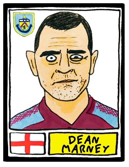 Burnley - No Score Draws Clarets Edition - A3 print of 36 hand-drawn Panini-style Burnley FC football legends - Cheapskate football art