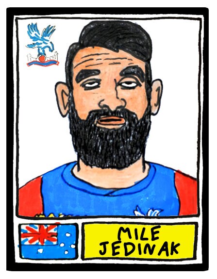 Crystal Palace - No Score Draws Eagles Edition - A3 print of 36 hand-drawn Panini-style football sticker legends - Cheapskate football art
