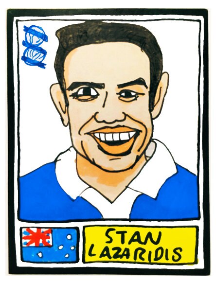 Birmingham City - No Score Draws Blues Edition - A3 print of 36 hand-drawn Panini-style footy sticker legends - Cheapskate football art