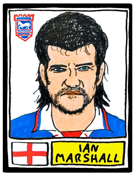 Ipswich Town - No Score Draws Tractor Boys Edition - A3 print of 36 hand-drawn Panini-style footy sticker legends - Cheapskate football art