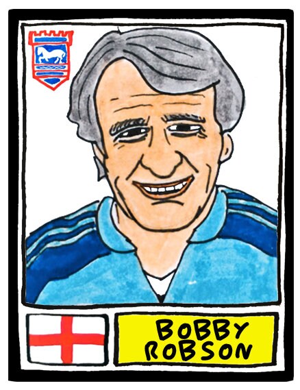 Ipswich Town - No Score Draws Tractor Boys Edition - A3 print of 36 hand-drawn Panini-style footy sticker legends - Cheapskate football art
