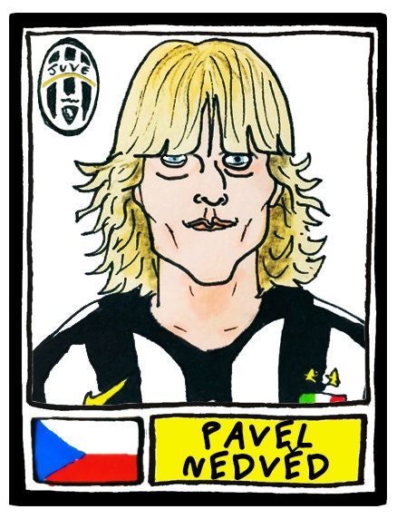 Juventus - No Score Draws Juve Edition - A3 print of 36 hand-drawn Panini-style Juventus FC football legends - Cheapskate football art