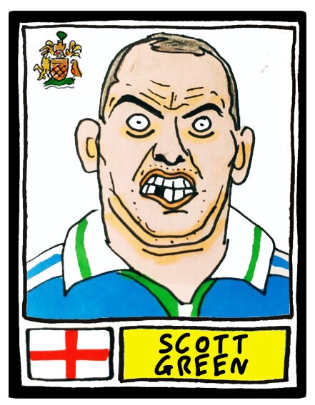 Wigan Athletic - No Score Draws Latics Edition - A3 print of 36 hand-drawn Panini-style WAFC footy sticker legends - Cheapskate football art