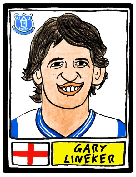 Everton - No Score Draws Toffees Edition - A3 print of 36 hand-drawn Panini-style football sticker legends - Cheapskate football art