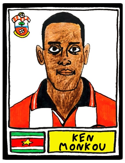 Southampton - No Score Draws Saints Edition - A3 print of 36 hand-drawn Panini-style football legends - Cheapskate football art