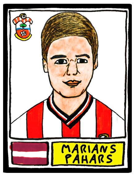 Southampton - No Score Draws Saints Edition - A3 print of 36 hand-drawn Panini-style football legends - Cheapskate football art