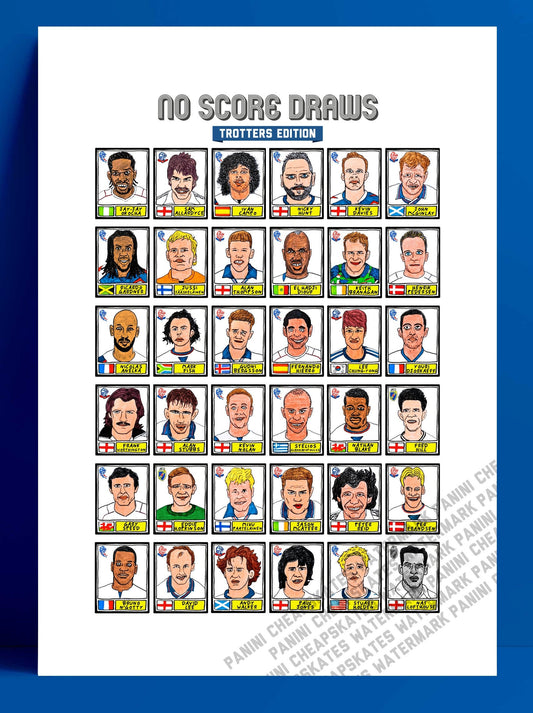 Bolton Wanderers - No Score Draws Trotters Edition - A3 print of 36 hand-drawn Panini-style footy sticker legends - Cheapskate football art