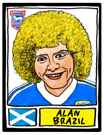 Ipswich Town - No Score Draws Tractor Boys Edition - A3 print of 36 hand-drawn Panini-style footy sticker legends - Cheapskate football art