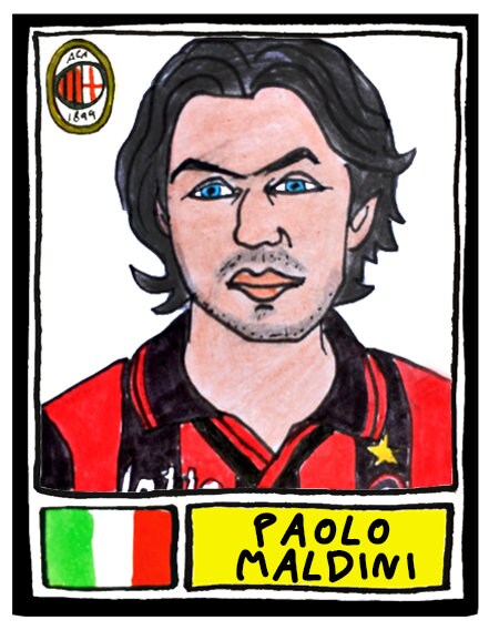 Football Italia - No Score Draws Serie A Edition - A3 print of 36 hand-drawn Panini-style Serie A sticker legends - Cheapskate football art