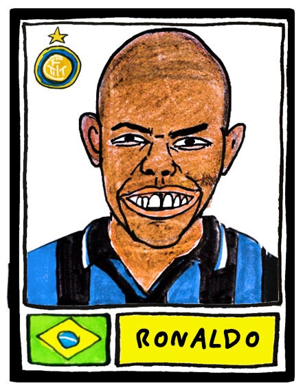 Football Italia - No Score Draws Serie A Edition - A3 print of 36 hand-drawn Panini-style Serie A sticker legends - Cheapskate football art