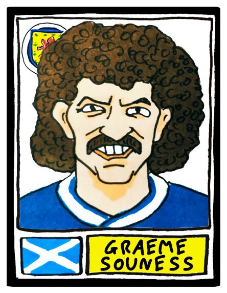 Scotland - No Score Draws Fitba Edition - A3 print of 36 hand-drawn Panini-style Scotland football icons - Cheapskate football art