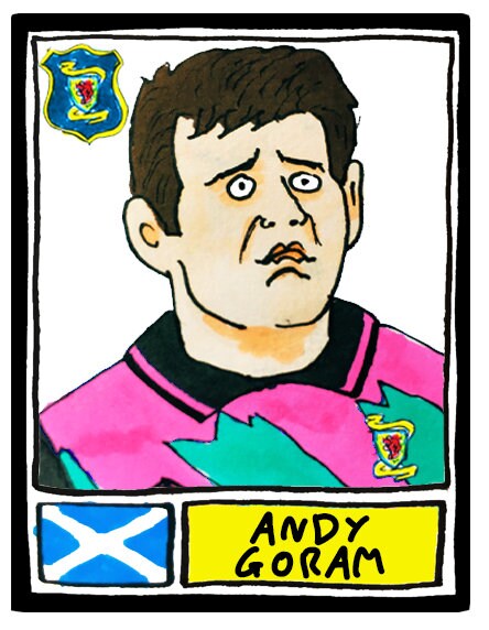 Scotland - No Score Draws Fitba Edition - A3 print of 36 hand-drawn Panini-style Scotland football icons - Cheapskate football art