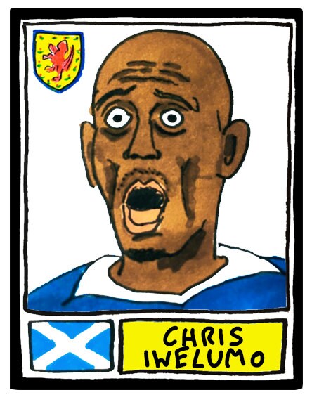 Scotland - No Score Draws Fitba Edition - A3 print of 36 hand-drawn Panini-style Scotland football icons - Cheapskate football art