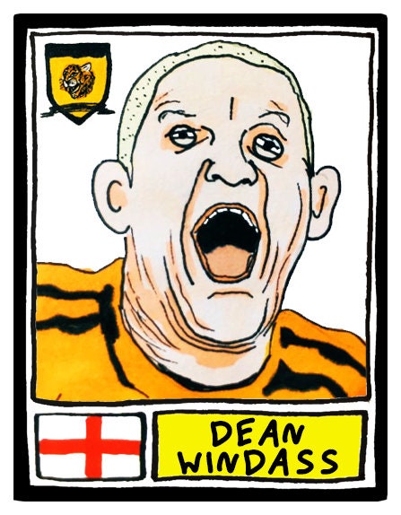 Hull City - No Score Draws Tigers Edition - A3 print of 36 hand-drawn Panini-style HCAFC footy sticker legends - Cheapskate football art