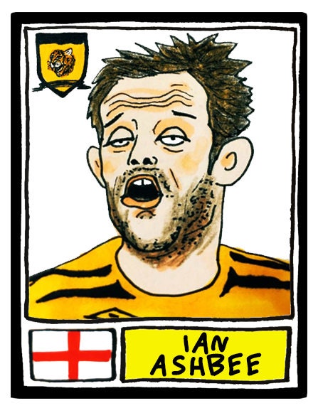 Hull City - No Score Draws Tigers Edition - A3 print of 36 hand-drawn Panini-style HCAFC footy sticker legends - Cheapskate football art