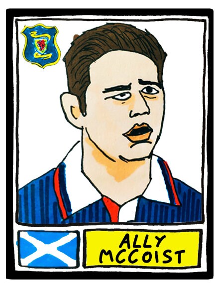 Scotland - No Score Draws Fitba Edition - A3 print of 36 hand-drawn Panini-style Scotland football icons - Cheapskate football art