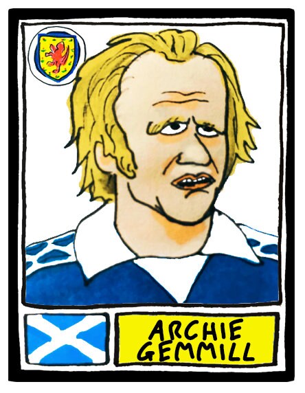 Scotland - No Score Draws Fitba Edition - A3 print of 36 hand-drawn Panini-style Scotland football icons - Cheapskate football art