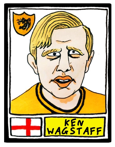 Hull City - No Score Draws Tigers Edition - A3 print of 36 hand-drawn Panini-style HCAFC footy sticker legends - Cheapskate football art