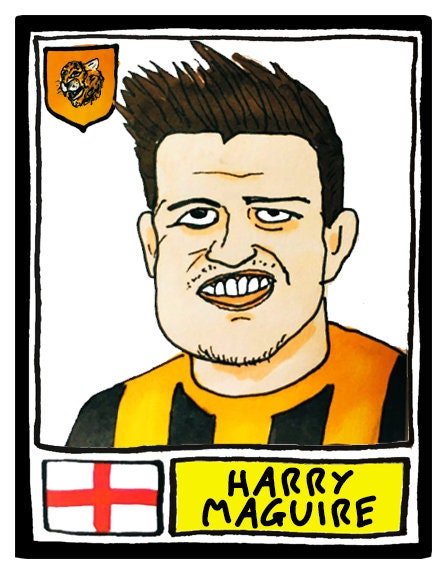 Hull City - No Score Draws Tigers Edition - A3 print of 36 hand-drawn Panini-style HCAFC footy sticker legends - Cheapskate football art