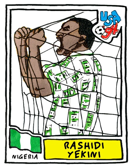 USA '94 - No Score Draws World Cup USA '94 Edition -A3 print of 36 hand-drawn Panini-style football sticker legends- Cheapskate football art