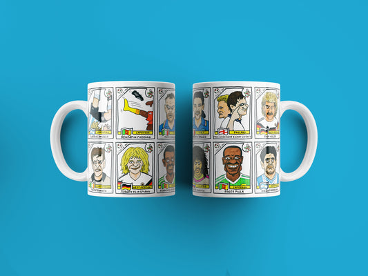 Italia '90 No Score Draws Mug Set - Set of TWO 11oz Ceramic Mugs with Wonky Panini sticker-style World Cup Italia '90 No Score Draws Doodles