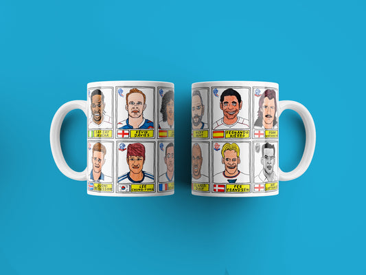 Bolton Wanderers No Score Draws Mug Set - Set of TWO 11oz Ceramic Mugs with Wonky Panini sticker-style No Score Draws Doodles of BWFC icons