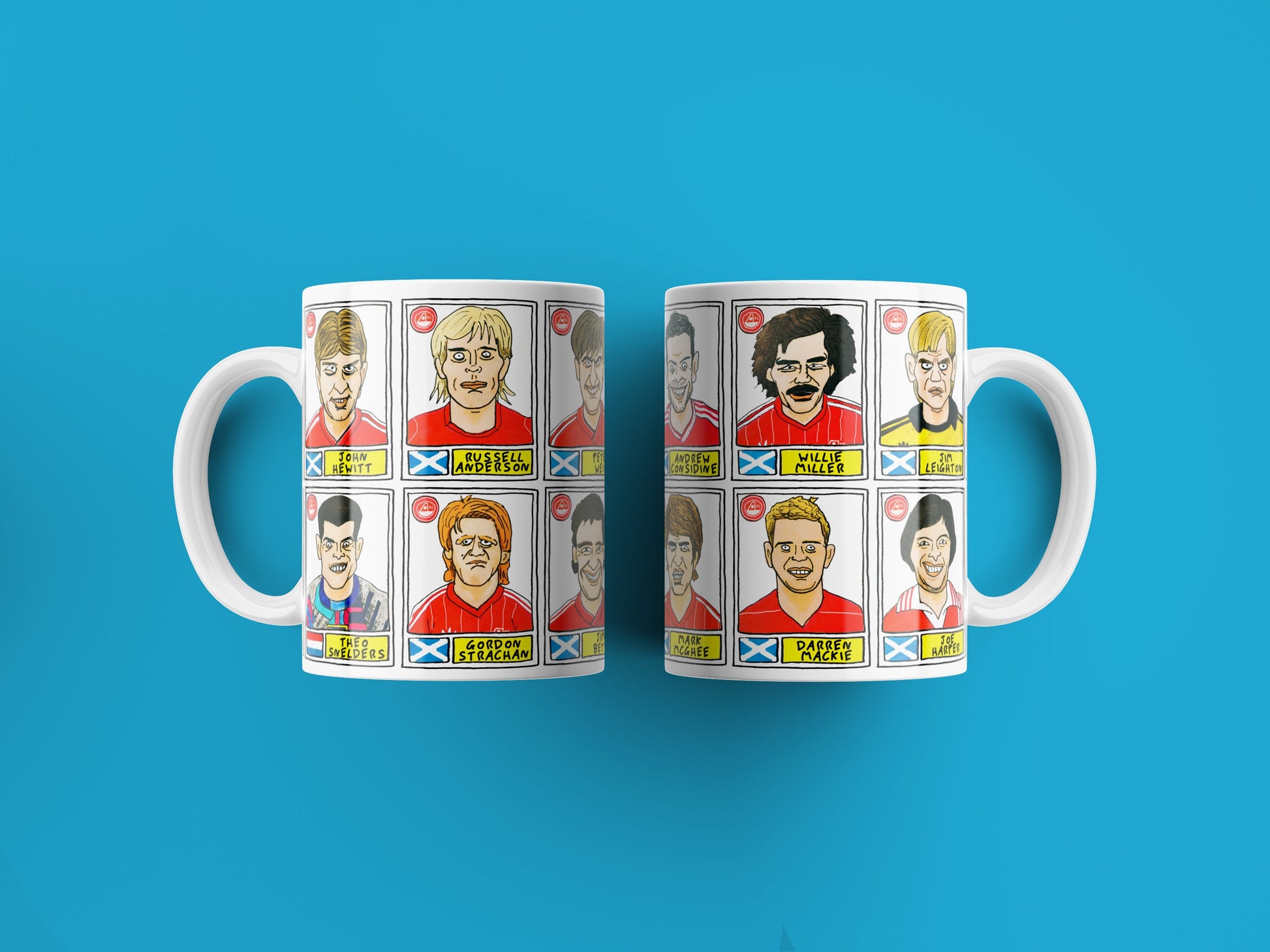 Aberdeen No Score Draws Mug Set - Set of TWO 11oz Ceramic Mugs with Wonky Panini sticker-style Aberdeen FC No Score Draws Doodles