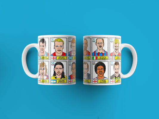 Crystal Palace Mug Set - Set of TWO 11oz Ceramic Mugs with Wonky Panini sticker-style No Score Draws Doodles of 24 badly-drawn Eagles icons