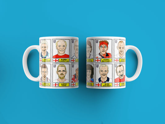 England Vol 1 No Score Draws Mug Set - Set of TWO 11oz Ceramic Mugs with Wonky Panini sticker-style Three Lions No Score Draws Doodles