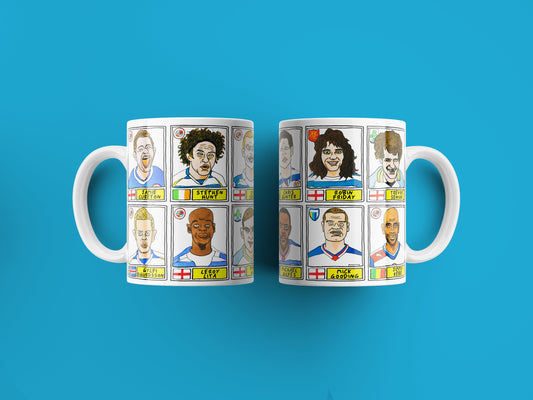 Reading No Score Draws Mug Set - Set of TWO 11oz Ceramic Mugs with Wonky Panini sticker-style No Score Draws Doodles of Royals icons