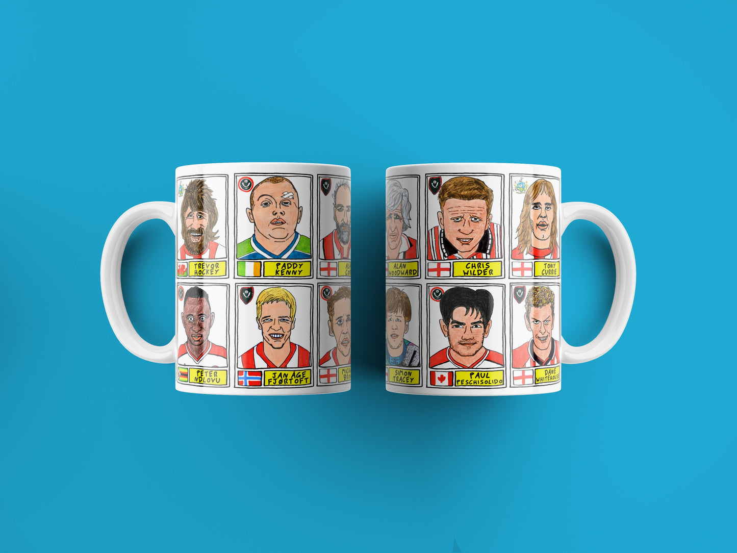 Sheffield United No Score Draws Mug Set - Set of TWO 11oz Ceramic Mugs with Wonky Panini sticker-style Blades SUFC No Score Draws Doodles