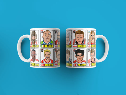 Sheffield United No Score Draws Mug Set - Set of TWO 11oz Ceramic Mugs with Wonky Panini sticker-style Blades SUFC No Score Draws Doodles