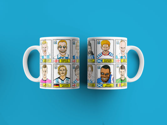 Huddersfield Town No Score Draws Mug Set - Set of TWO 11oz Ceramic Mugs with Wonky Panini sticker-style Terriers No Score Draws Doodles