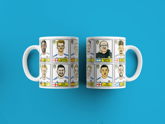 Leeds United Vol 2 No Score Draws Mug Set - Set of TWO 11oz Ceramic Mugs with Wonky Panini-style No Score Draws Doodles of Bielsa's LUFC