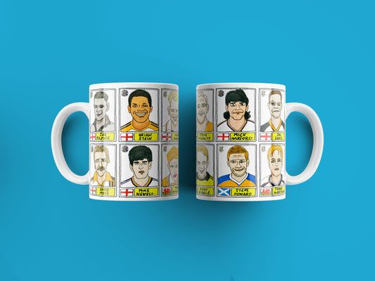 Luton Town No Score Draws Mug Set - Set of TWO 11oz Ceramic Mugs with Wonky Panini-style No Score Draws Doodles of 24 Hatters icons