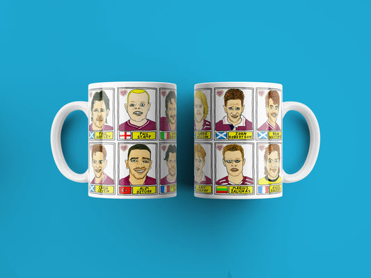 Hearts No Score Draws Mug Set - Set of TWO 11oz Ceramic Mugs with Wonky Panini-style No Score Draws Doodles of 24 Heart Of Midlothian icons