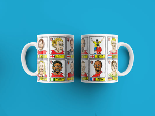 Arsenal No Score Draws Mug Set - Set of TWO 11oz Ceramic Mugs with Wonky Panini sticker-style No Score Draws Doodles of Gunners icons