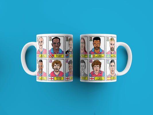 Aston Villa No Score Draws Mug Set - Set of TWO 11oz Ceramic Mugs with Wonky Panini sticker-style AVFC Villains No Score Draws Doodles