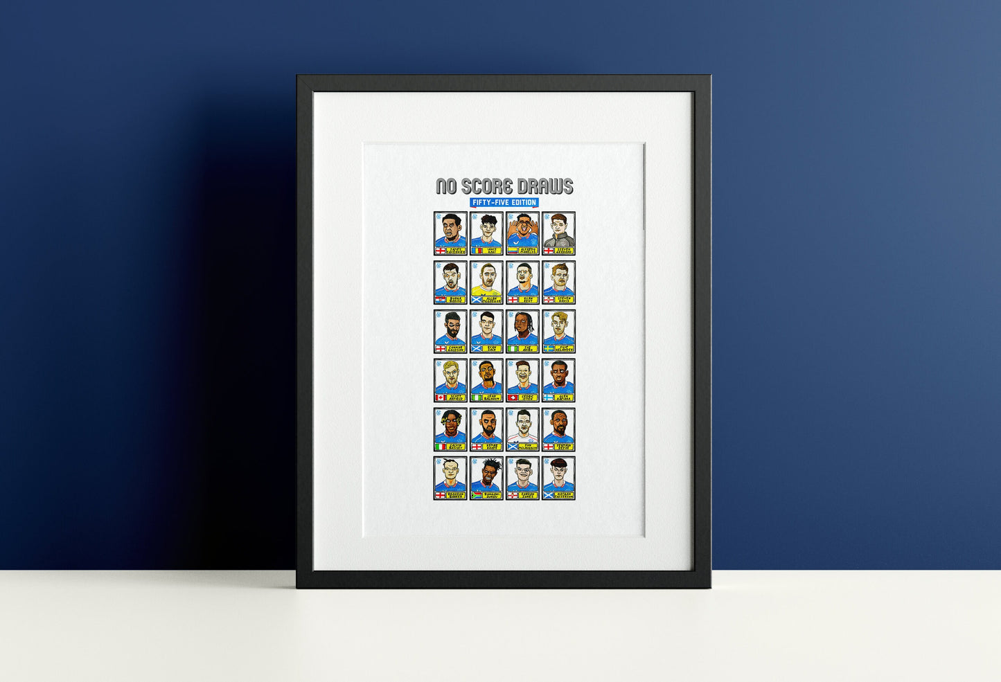 Rangers Volume 2 - No Score Draws Fifty-Five Edition - A3 print of 24 Rangers 20-21 SPL Champions Panini-style doodles - Wonky fitba art