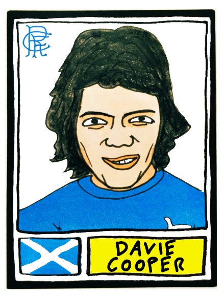 Rangers Volume 1 - No Score Draws Gers Edition - A3 print of 36 hand-drawn Panini-style Rangers football sticker legends - Wonky fitba art