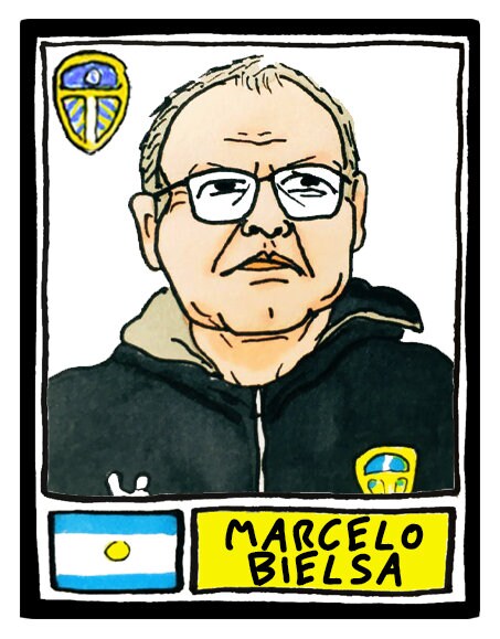 Leeds Utd Volume 2 - No Score Draws Bielsa Edition - A3 print of 24 hand-drawn Panini-style wonky Bielsa-era Leeds United LUFC icons