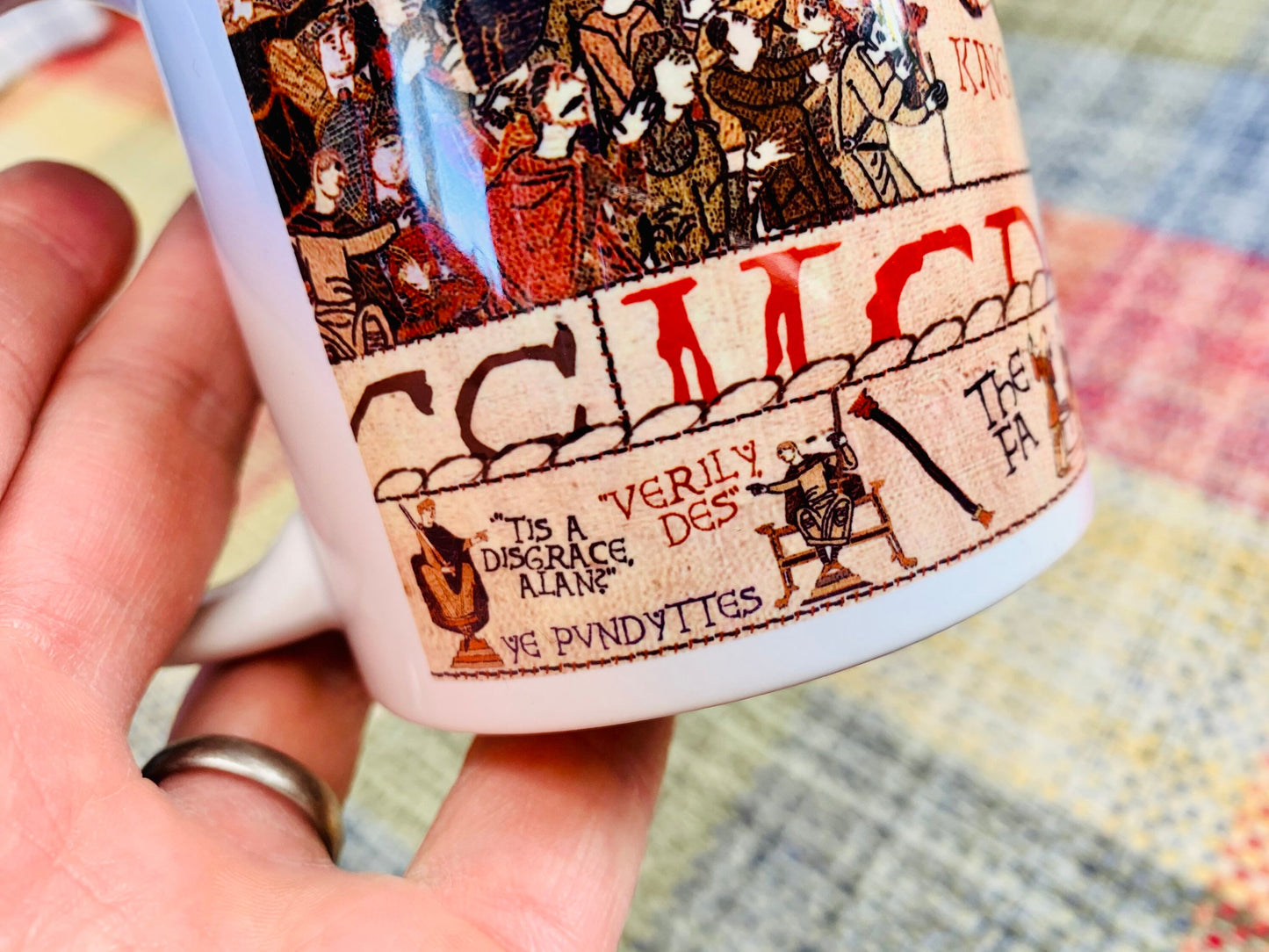 Cantona Kung-Fu Kick Bayeux Tapestry Mug By No Score Draws - 11oz Ceramic Mug Featuring An Historic Depiction of Cantona at Selhurst Park