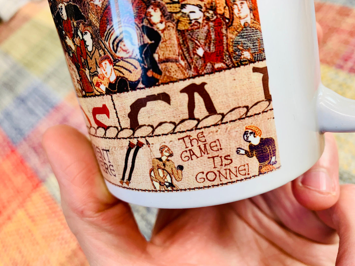 Cantona Kung-Fu Kick Bayeux Tapestry Mug By No Score Draws - 11oz Ceramic Mug Featuring An Historic Depiction of Cantona at Selhurst Park