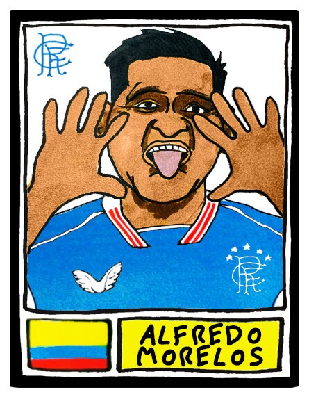Rangers Volume 2 - No Score Draws Fifty-Five Edition - A3 print of 24 Rangers 20-21 SPL Champions Panini-style doodles - Wonky fitba art