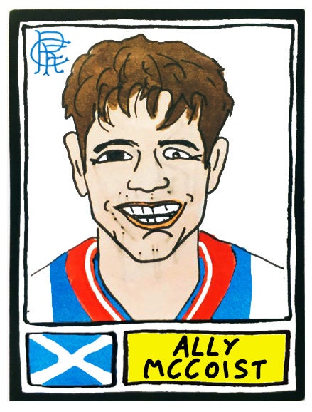 Rangers Volume 1 - No Score Draws Gers Edition - A3 print of 36 hand-drawn Panini-style Rangers football sticker legends - Wonky fitba art