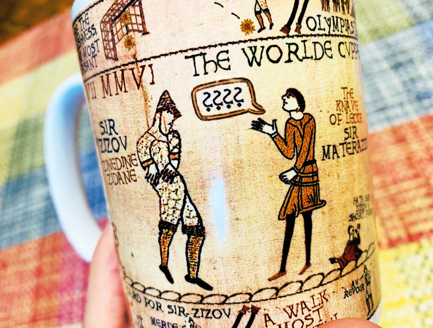Zidane & Materazzi Bayeux Tapestry Mug By No Score Draws - 11oz Ceramic Mug Featuring An Historic Depiction of the 2006 World Cup Final