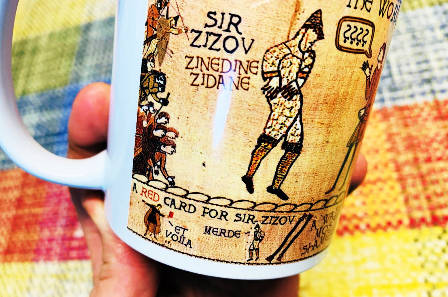 Zidane & Materazzi Bayeux Tapestry Mug By No Score Draws - 11oz Ceramic Mug Featuring An Historic Depiction of the 2006 World Cup Final