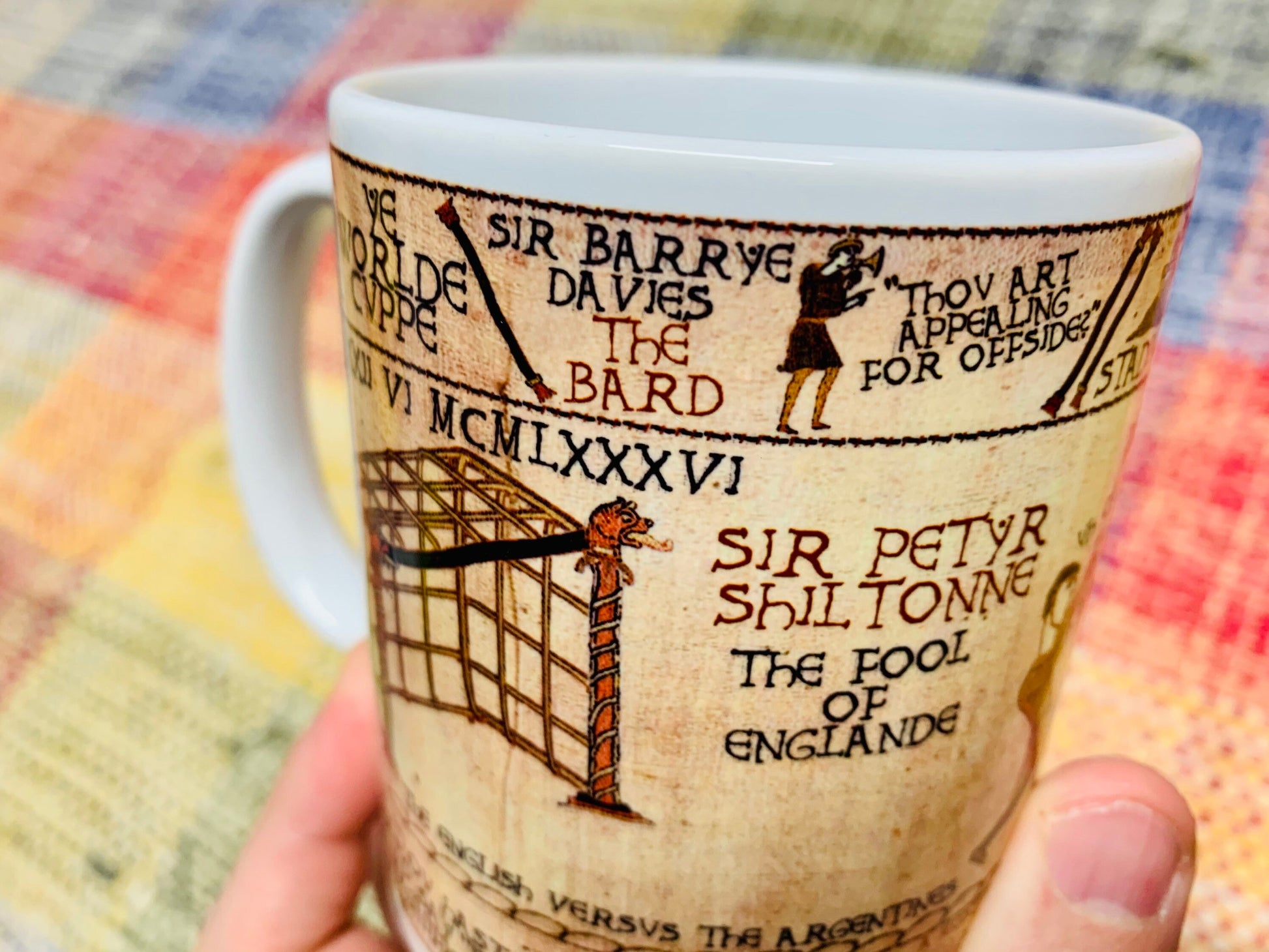 Hand Of God Bayeux Tapestry Mug By No Score Draws - 11oz Ceramic Mug Depicting An Historic Depiction of Diego Maradona's Goal v England 1986